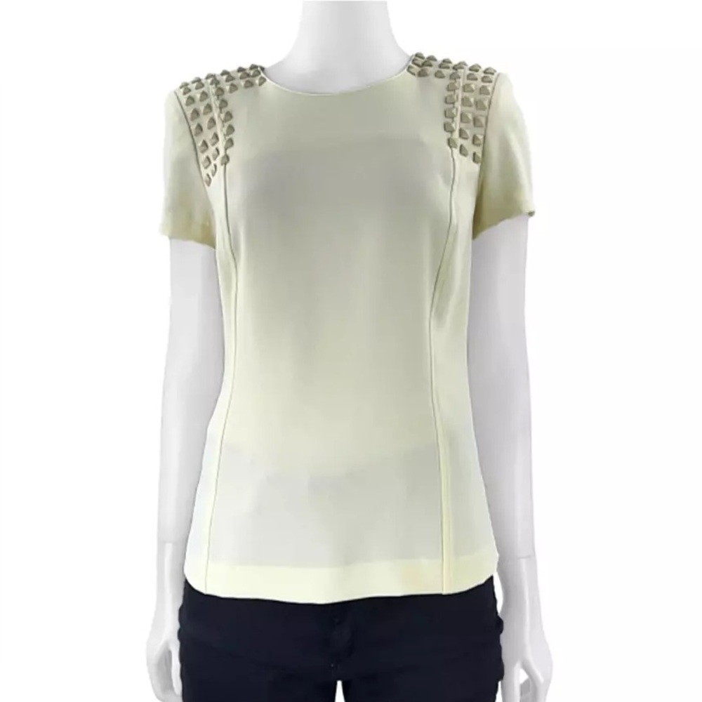 Skaist Taylor Studded Short Sleeve Blouse Top Cream 4